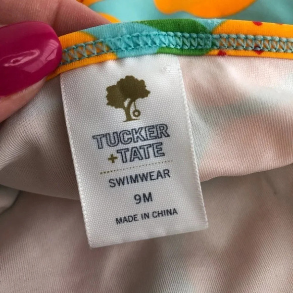 Tucker + Tate swimsuit one piece aqua blue with oranges size 9 months - Picture 3 of 9